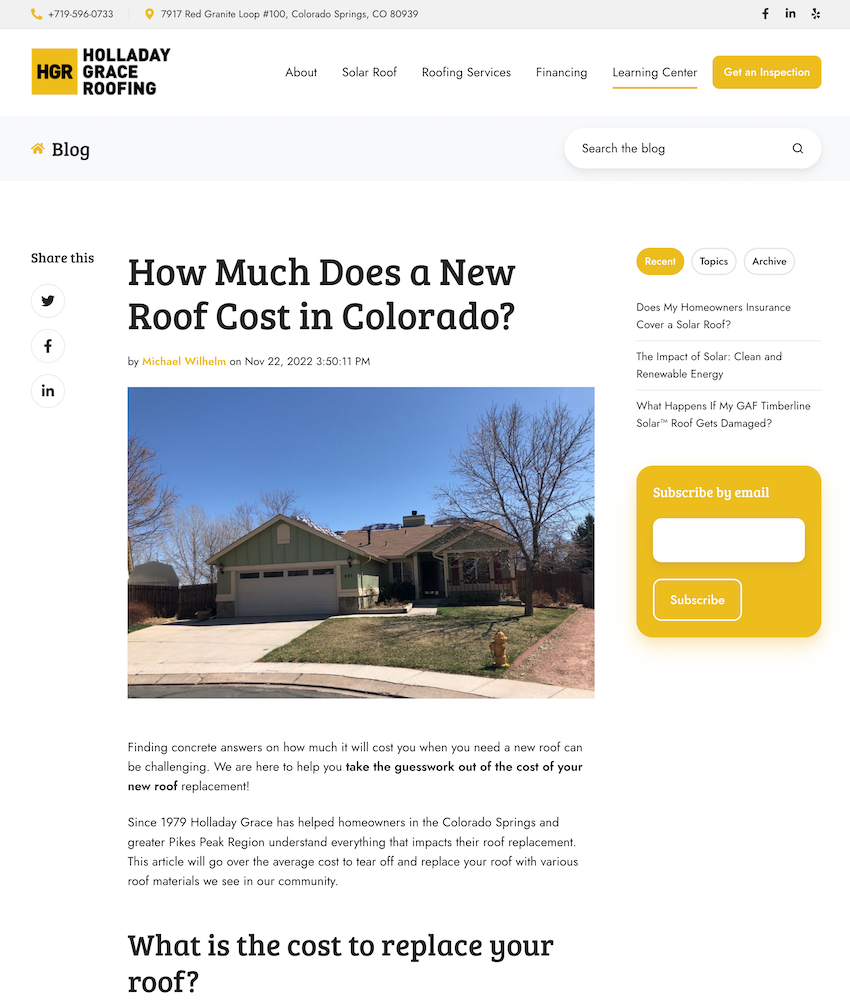 Holladay Grace roofing cost blog